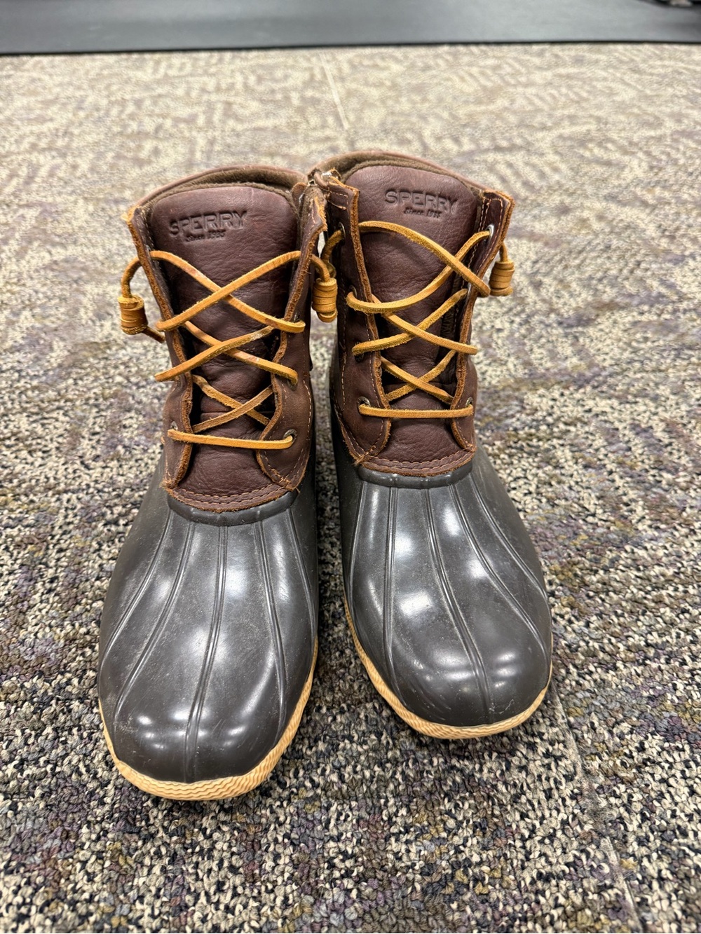 Sperry Saltwater Duck Boots Brown Waterproof Leather Rain Boots Women’s 10